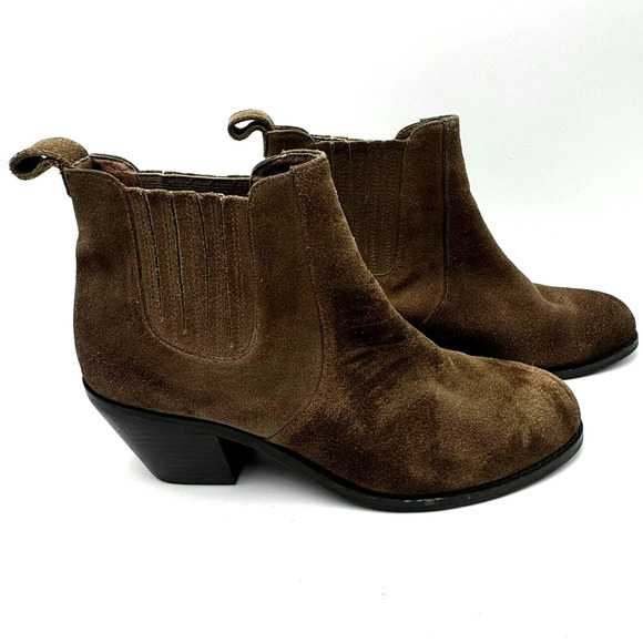 CHOCOLAT BLU | Women's 8 Chelsea Brown Leather Suede Block Heel Ankle Bootie - Picture 3 of 11